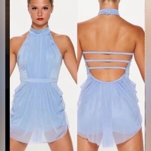 Light Blue Rhinestoned Halter Lyrical Dance Costume
